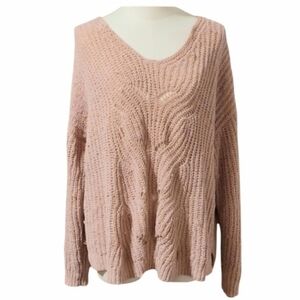Moral Fiber Dusky Pink Cutout Long Sleeve Sweater With Gold Thread Size 2X